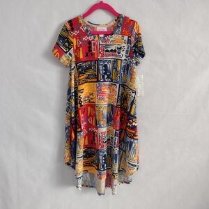 LuLaRoe Scarlett Multicolor Geometric Dress NWT Girl's 6